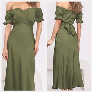 Kirundo Women's Satin Midi Off Shoulder Wrap Ruched Dress